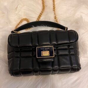 kate spade Black Quilted Leather Crossbody with Gold Chain